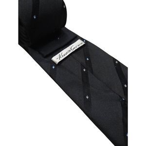 Kenneth Cole Black Striped Tie With Blue Diamonds
